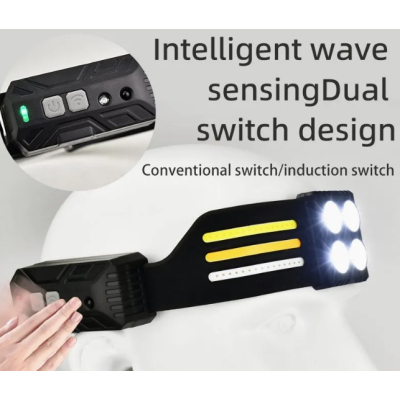 Lanterna de cap 6806 profesionala cu 6 benzi COB si 4 LED Acumulator de 1200mAh Senzor miscare 800 lumeni