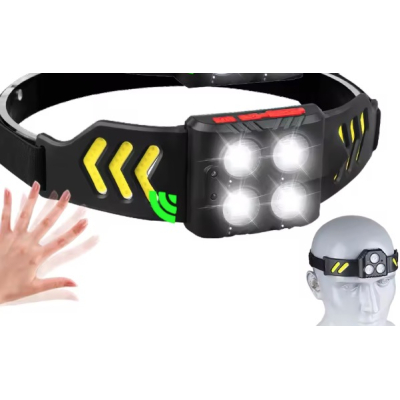 Lanterna de cap 6806 profesionala cu 6 benzi COB si 4 LED Acumulator de 1200mAh Senzor miscare 800 lumeni