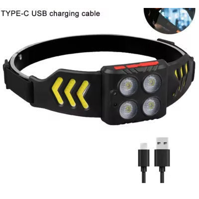 Lanterna de cap 6806 profesionala cu 6 benzi COB si 4 LED Acumulator de 1200mAh Senzor miscare 800 lumeni