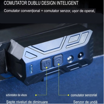 Lanterna de cap 6806 profesionala cu 6 benzi COB si 4 LED Acumulator de 1200mAh Senzor miscare 800 lumeni