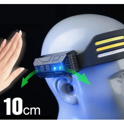 Lanterna de cap 6806 profesionala cu 6 benzi COB si 4 LED Acumulator de 1200mAh Senzor miscare 800 lumeni