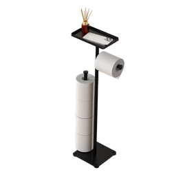 Suport metalic pentru hartia igienica cu polita pentru accesorii 2 spatii de stocare