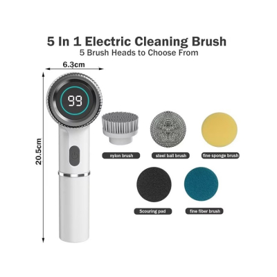 Perie electrica de curatare 5 in 1 wireless cu display digital pentru casa si masina