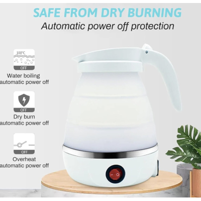 Fierbator electric tip cana pliabil Silicon/Inox putere 600W capacitate 0.6L ALB