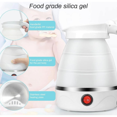 Fierbator electric tip cana pliabil Silicon/Inox putere 600W capacitate 0.6L ALB