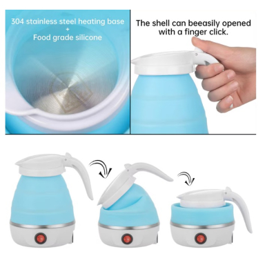 Fierbator electric tip cana pliabil Silicon/Inox putere 600W capacitate 0.6L ALBASTRU