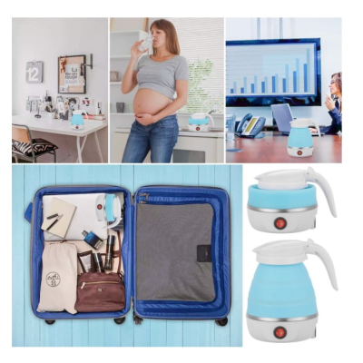 Fierbator electric tip cana pliabil Silicon/Inox putere 600W capacitate 0.6L ALBASTRU