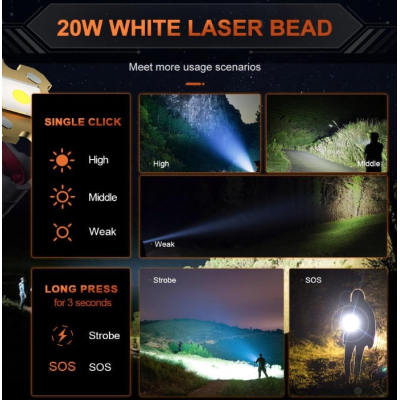 Lanterna super luminoasa CB 6501 putere 30W zoom 1000M raza de actiune 5 moduri iluminare