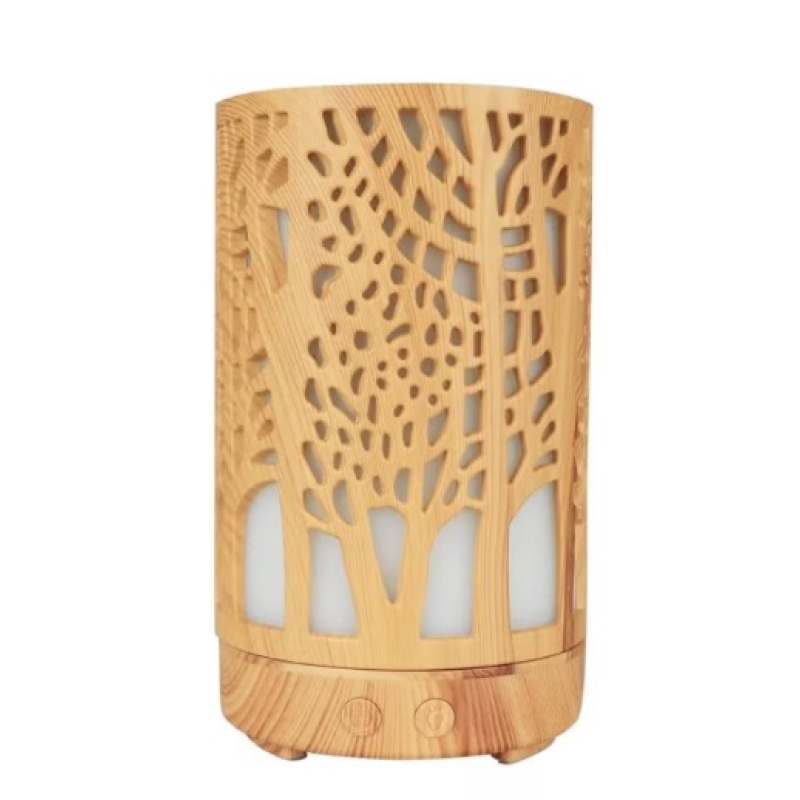 Umidificator aromaterapie lumina led in 7 culori model copaci culoare lemn deschis