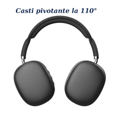 Casti audio P9 Pro Max Wireless Bluetooth sunet 3D difuzor HiFi NEGRU