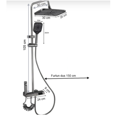 Set de dus smart cu afisaj LED control termostatic si 4 moduri pulverizare Tehnologie Avansata