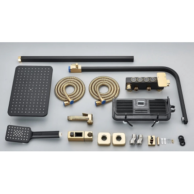 Set coloana de dus PREMIUM cu design elegant in NEGRU si AURIU