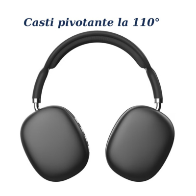 Casti audio P9 Pro Max compatibile cu IOS/Android Wireless sunet 3D difuzor HiFi NEGRU