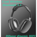 Casti audio P9 Pro Max compatibile cu IOS/Android Wireless sunet 3D difuzor HiFi NEGRU