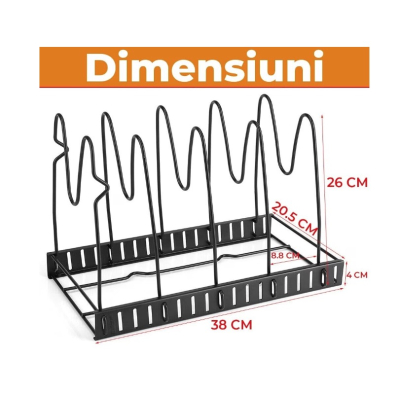 Suport organizator metalic pentru oale si tigai cu 5 rafturi