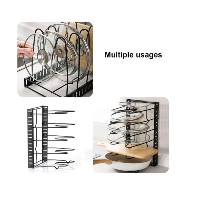 Suport organizator metalic pentru oale si tigai cu 5 rafturi