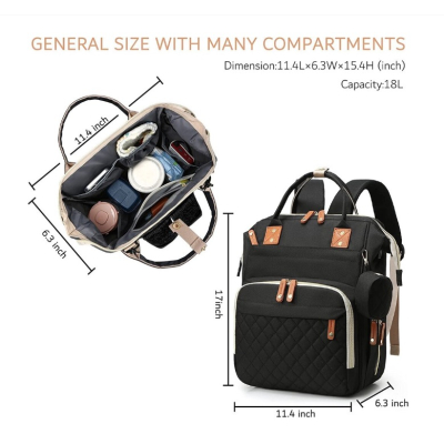 Rucsac multifunctional pentru Scutece Bebelusi atasabil pe manerul caruciorului NEGRU