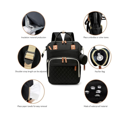 Rucsac multifunctional pentru Scutece Bebelusi atasabil pe manerul caruciorului NEGRU