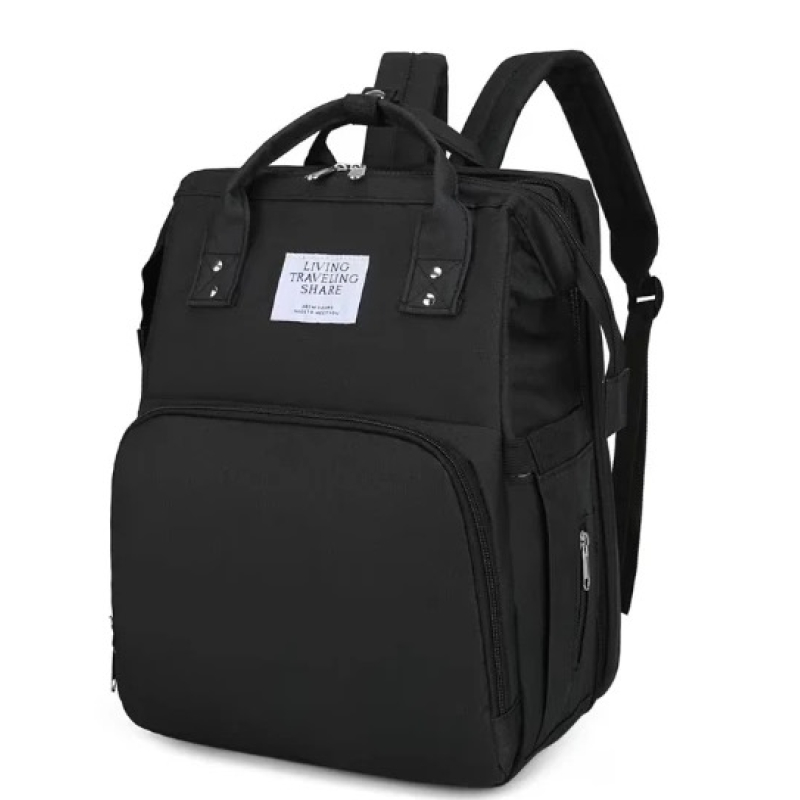 Rucsac multifunctional pentru mamici capacitate mare design simplu cu patut pliabil NEGRU