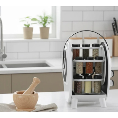 Suport Rotativ portabil pentru Condimente cu 18 Borcane