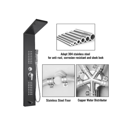 Panou de dus cu hidromasaj Inox Functie ploaie/cascada/jeturi masaj NEGRU MAT