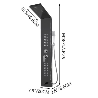 Panou de dus cu hidromasaj Inox Functie ploaie/cascada/jeturi masaj NEGRU MAT