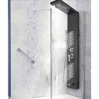 Panou de dus cu hidromasaj Inox Functie ploaie/cascada/jeturi masaj NEGRU MAT