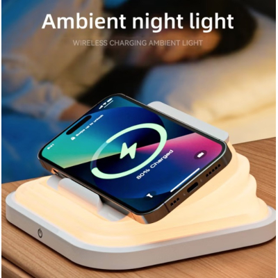 Lampa de noapte LED A92 pliabila incarcare wireless 25W alba 138x138mm