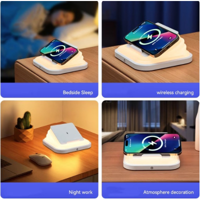 Lampa de noapte LED A92 pliabila incarcare wireless 25W alba 138x138mm