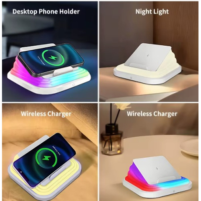 Lampa de noapte LED A92 pliabila incarcare wireless 25W alba 138x138mm