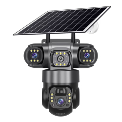 Camera de supraveghere video tripla cu panou solar si cartela SIM 4G de 6MP Full HD