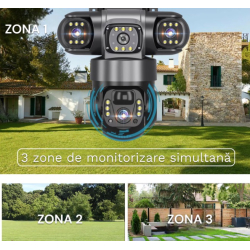 Camera de supraveghere video tripla cu panou solar si cartela SIM 4G de 6MP Full HD