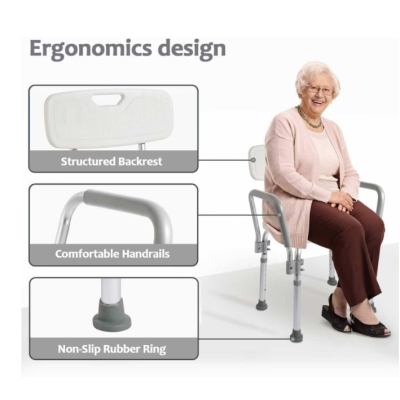 Scaun pentru baie cu suport brate ajustabil alb 57 x 46 x 70 / 84 cm