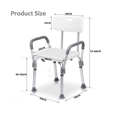 Scaun pentru baie cu suport brate ajustabil alb 57 x 46 x 70 / 84 cm