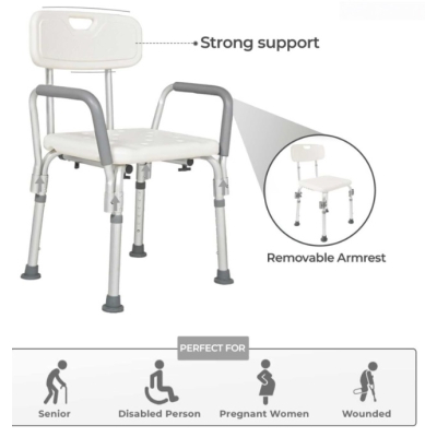 Scaun pentru baie cu suport brate ajustabil alb 57 x 46 x 70 / 84 cm