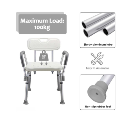 Scaun pentru baie cu suport brate ajustabil alb 57 x 46 x 70 / 84 cm