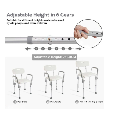 Scaun pentru baie cu suport brate ajustabil alb 57 x 46 x 70 / 84 cm