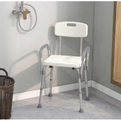 Scaun pentru baie cu suport brate ajustabil alb 57 x 46 x 70 / 84 cm