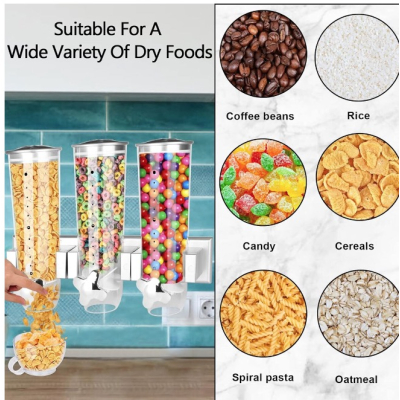 Dispenser TRIPLU pentru cereale si alimente uscate montat pe perete cu 3 cupe