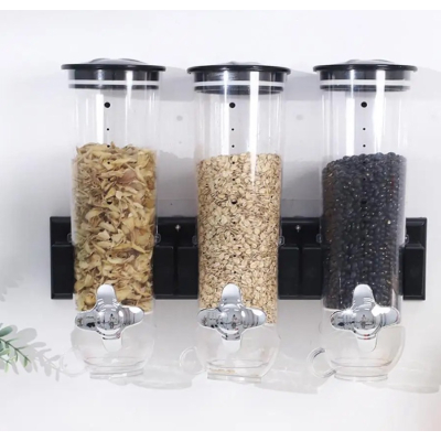 Dispenser TRIPLU pentru cereale si alimente uscate montat pe perete cu 3 cupe