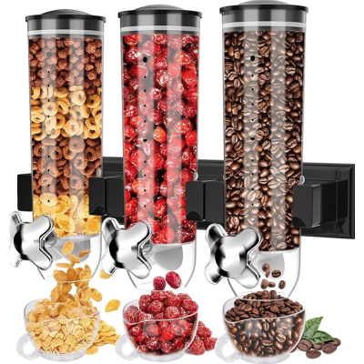 Dispenser TRIPLU pentru cereale si alimente uscate montat pe perete cu 3 cupe