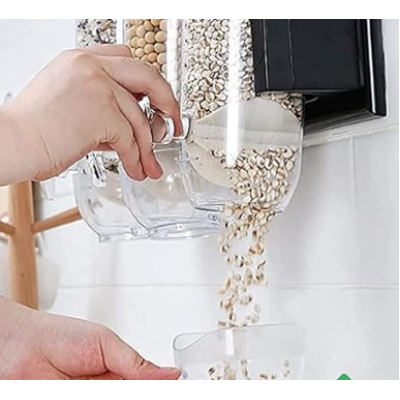 Dispenser TRIPLU pentru cereale si alimente uscate montat pe perete cu 3 cupe