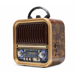 Radio portabil Kalade Bluetooth maron cu rama aurie