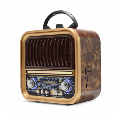 Radio portabil Kalade Bluetooth maron cu rama aurie