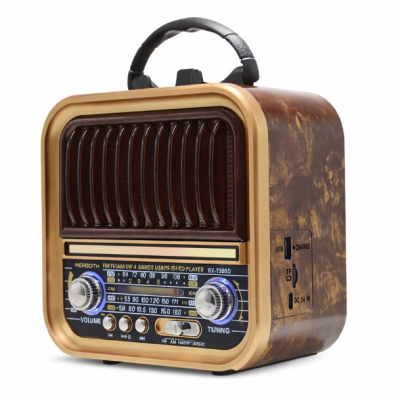 Radio portabil Kalade Bluetooth maron cu rama aurie