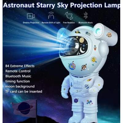 Proiector LED in forma de astronaut cu sunete si lumini stickere autoadezive conexiune Bluetooth