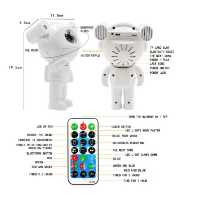 Proiector LED in forma de astronaut cu sunete si lumini stickere autoadezive conexiune Bluetooth