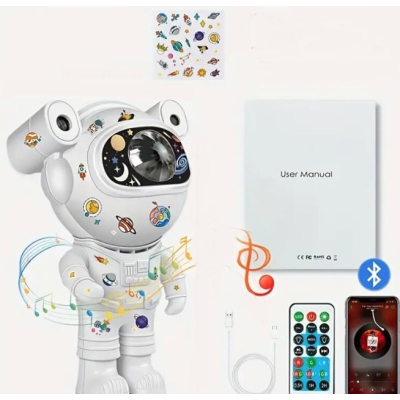 Proiector LED in forma de astronaut cu sunete si lumini stickere autoadezive conexiune Bluetooth