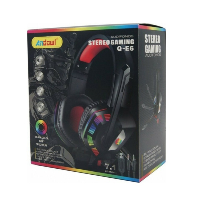 Casti gaming Q E6 Over Ear cu iluminare RGB negre