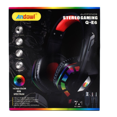 Casti gaming Q E6 Over Ear cu iluminare RGB negre